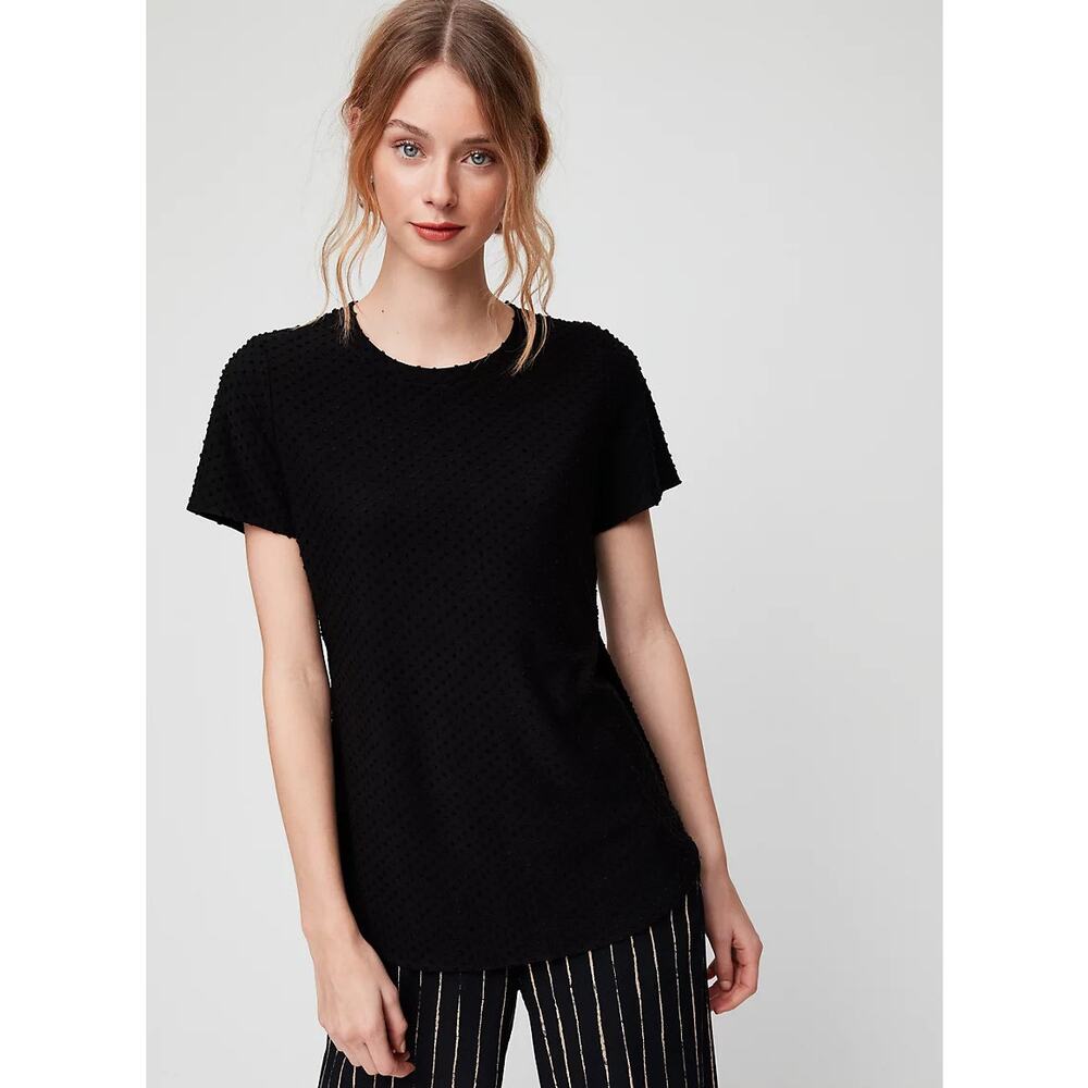 Wilfred Womens Capucine T-Shirt XXS Black Short Sleeve Crew Neck Jacquard Knit